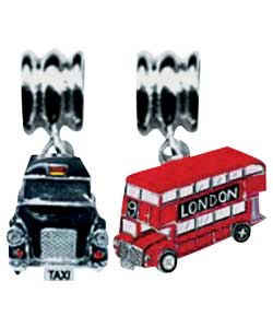 Sterling Silver Black Taxi and London Bus Enamel