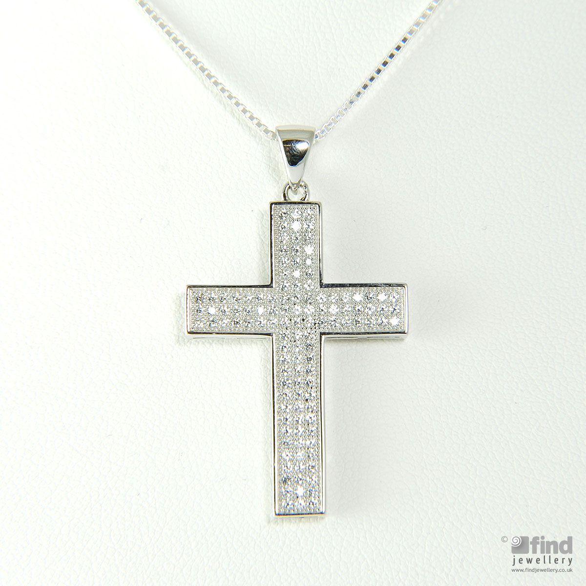 Silver Crystal Set Cross Pendant Necklace