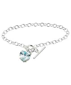 Sterling Silver Cubic Zirconia Heart Charm T-Bar Bracelet