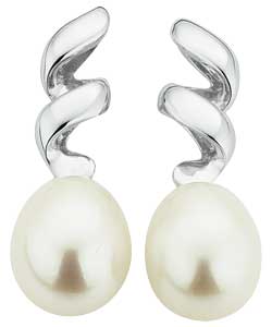 Sterling Silver Cultured Pearl Ribbon Earrings