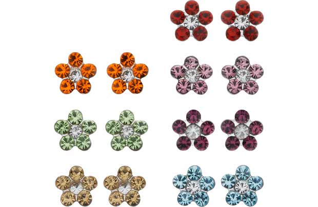 Silver CZ Flower Stud Earrings - Set of 7