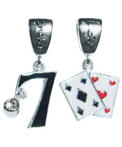 Silver Enamel Charms - Lucky 7 and Playing Cards