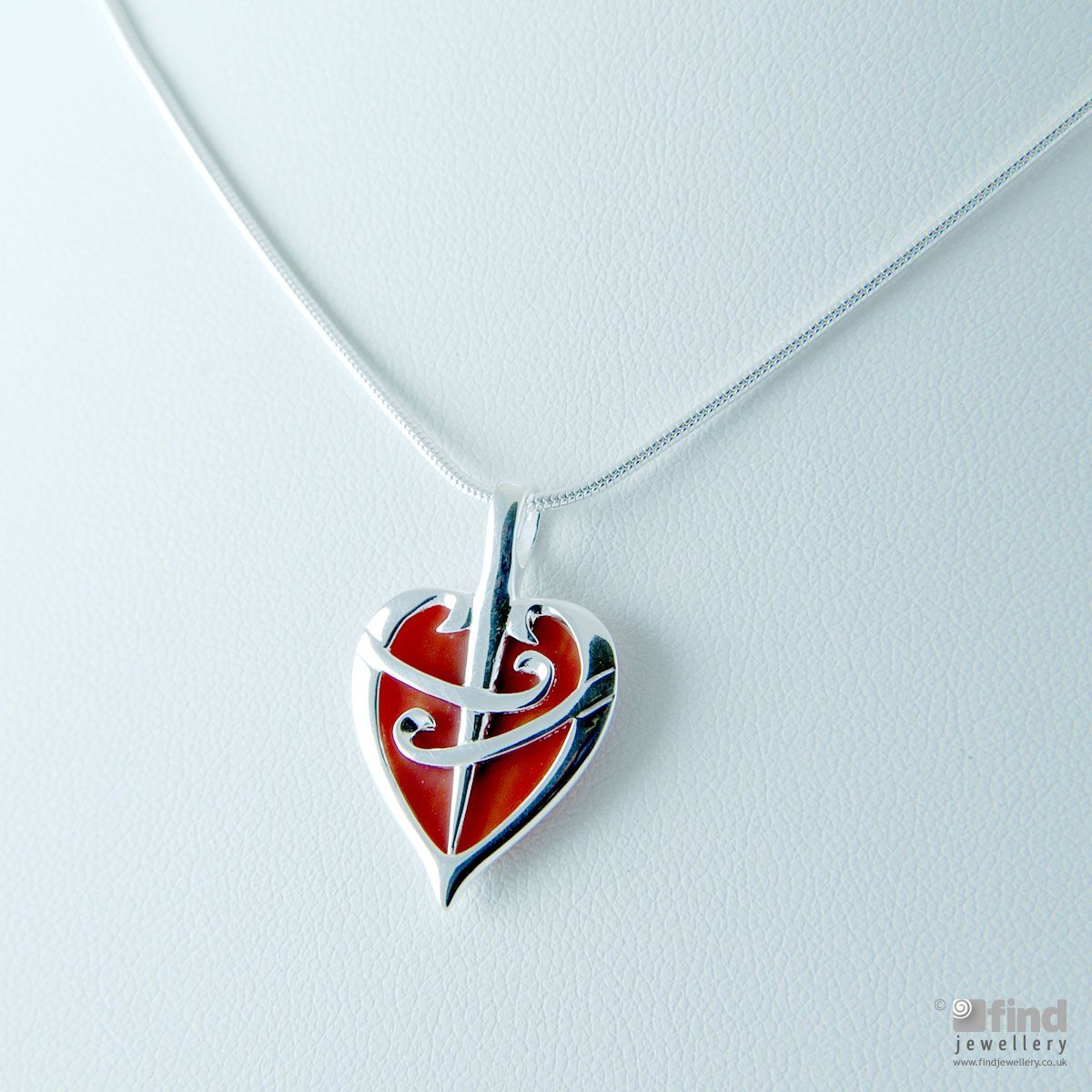 Silver Imitation Red Coral Heart Pendant