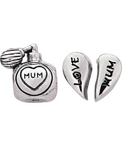 Sterling Silver Love Mum Bead Charms - Set of 2