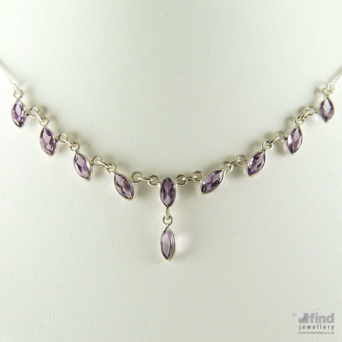 Silver Marquise Amethyst Necklace