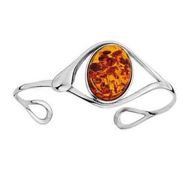 Sterling Silver Oval Amber Bangle