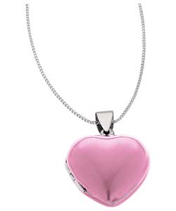 Silver Pink Enamel Heart Locket Pendant