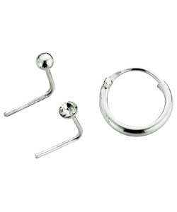 Silver Set of 3 Crystal Nose Wires