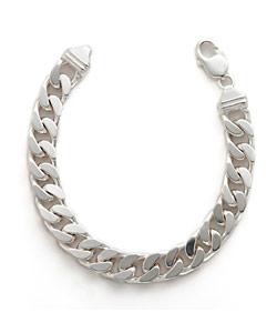 Silver Solid Mens Diamond Cut Curb Bracelet