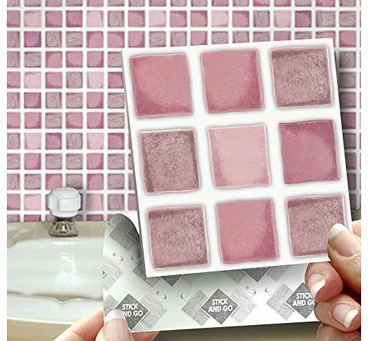 DUSKY PINK EFFECT WALL TILES: Box of 18 tiles Stick and Go Wall Tiles 4``x 4`` (10cm x 10cm) Each box of tiles will cover an area of 2 SQR. FT. NO CEMENTING NO GROUTING NO MESS! TILE OVER ANY SIZE OF TI