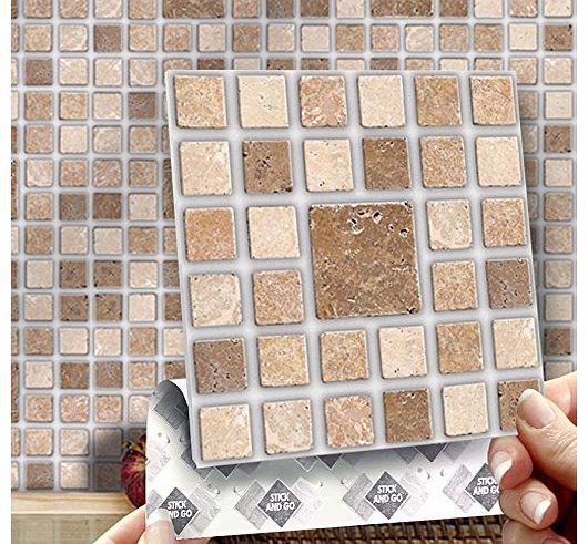 ROMAN MOSAIC EFFECT WALL TILES: Box of 8 tiles Stick and Go Wall Tiles 6``x 6`` (15cm x 15cm) Each box of tiles will cover an area of 2 SQR. FT. NO CEMENTING NO GROUTING NO MESS! TILE OVER ANY SIZE OF T