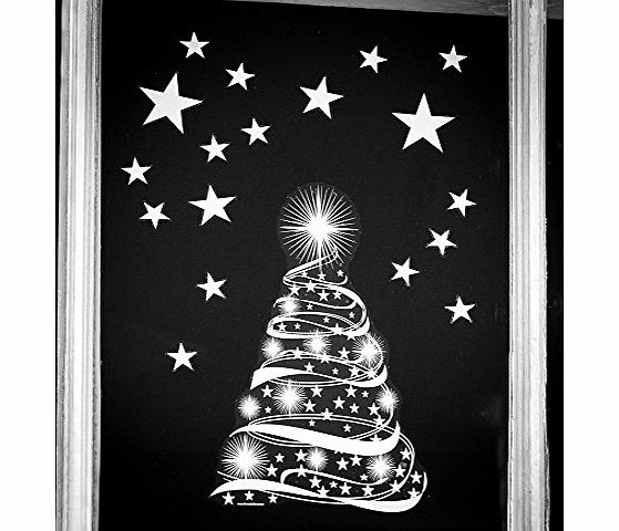 Star Tree with Stars Window Cling Stickers - Christmas Window Decorations by Stickers4