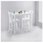 Bar Table & Stools Set, White Painted
