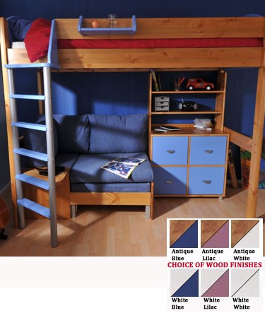 High Sleeper with Sofa Bed Shelves and Cupboard