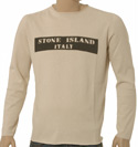 Stone Island Cream Cotton Sweater With Large Black & Cream Logo