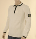 Mens Cream with Black Piping 1/4 Zip Wool Sweater