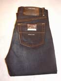 Mens Dark Blue Distressed Button Fly Jeans