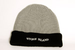 Stone Island Mens Light Grey & Black Fine Ribbed Knitted Hat
