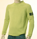 Stone Island Mens Lime Green Cotton Sweater with Rolled-Over Neck
