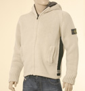 Stone Island Mens Off-White & Grey Detatchable Lining Full Zip Hooded Knitted Jacket