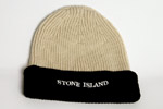 Mens Stone Island Beige & Black Fine Ribbed Wool Hat