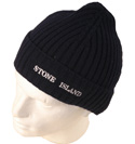 Stone Island Navy Ribbed Wool Hat With White Stitched Logo