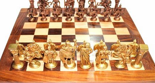 StonKraft 14`` X 14? Collectible Wooden Chess Game Board Set  Brass Roman Figure Pieces (Delivered Within 7 Days)