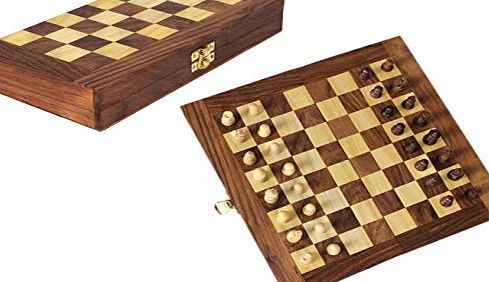 Christmas Gifts Classy Hand Carved Wooden Decorative Folding Travel Chess Set (20 X 2.5 X 20) Cm With Royal Green Velvet Lining