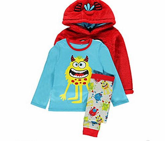 Storelines Boys Three Piece Monster Design Pyjama Set With Fleece Hoody. Red / Blue. Sizes Age 2-3 3-4 4-5 5-6 
