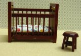 Dolls House Cot and Stool 1/24 scale