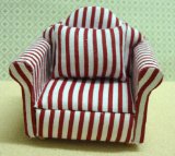 Dolls House Armchair Red Stripe