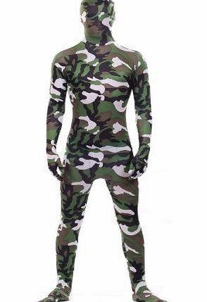 Stretchy Suits Green White Camouflage Zentai Catsuit Official Lycra Spandex Official StretchySuit (Men: Medium)