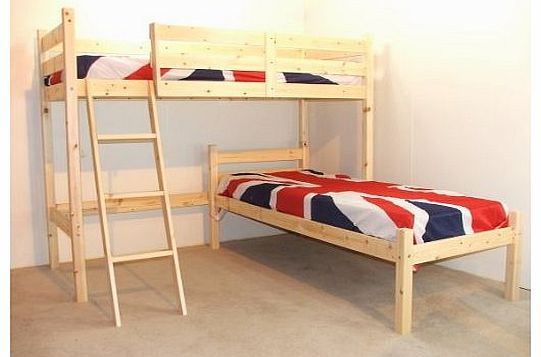 L SHAPED 3ft bunkbed - Wooden LShaped Bunk Bed for kids - INCLUDES 2x 15cm sprung mattresses