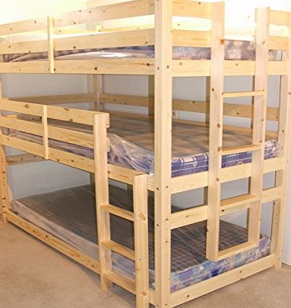 Strictly Beds Pandora 3 Tier Bunkbed 3 Tier Triple Bunkbed with THREE mattresses - 3ft Single Triple sleeper Bunk Bed - VERY STRONG BUNK - Contract Use - heavy duty use