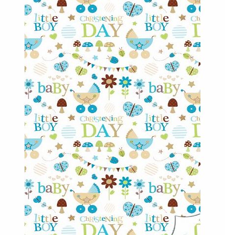 2 Sheets Baby Boy Christening Wrapping Paper amp; 1 Matching Gift Tag