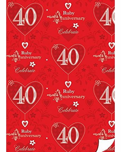 2 Sheets Ruby 40th Wedding Anniversary Wrapping Paper & 1 Matching Gift Tag