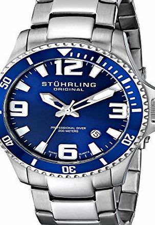 Stuhrling Original Regatta Champion Mens Quartz Watch with blue Dial Analogue Display and Silver Stainless Steel Bracelet 395.33U16