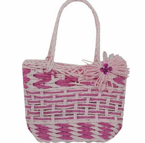 Style Mixx  Girls Pink Flower Wedding Bridesmaid Petal Confetti Easter Dress Up Basket Bag (WEAVE PINK BAG)