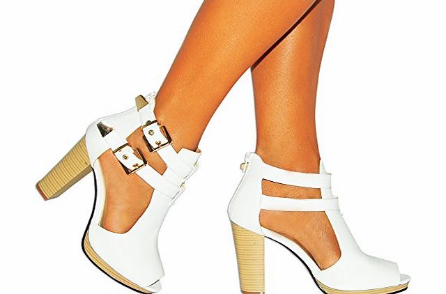 Womens Ladies White Cutout Wedge heel slip on Ankle Boots UK6