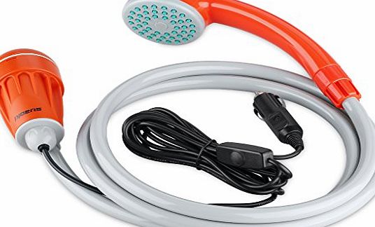 Suaoki Portable Camping Shower Outdoor - Plug into 12v Cigarette Adapter and Turns Water from Bucket into Steady Gentle Stream - with Water Pump and Build-in Water Filtration System