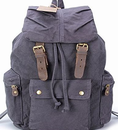 Multi-Function Vintage Canvas Leather Hiking Travel Military Backpack Messenger Tote Bag for women and men khaki green (1005 grey)