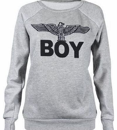 Womens Ladies Army Eagle Wings Boy Print Sweatshirt Jumper Winter Pullover 8-14 (S/M (UK 8-10), GREY)
