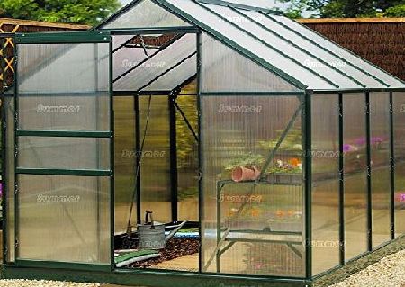 Summer Garden Buildings POLYCARBONATE GREENHOUSE - GREEN, SLIDING DOOR, FREE BASE, FREE BASE ANCHORS - Size: 6x8