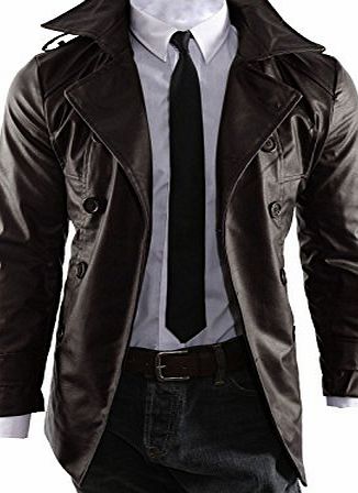 Summer River New Stylish 2013 Collection Long Mens Slim Fit Artificial Leather Jacket LJ001 (TAG M=UK S (CHEST 41``), BLACK)