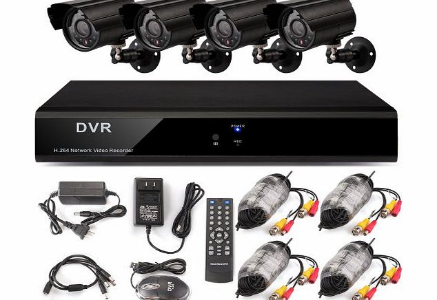 SUNLUXY Home 8 Channel CCTV Security System H.264 DVR Recorder 4 Day Night Ourdoor Surveillance Camera Kit No Hard Drive
