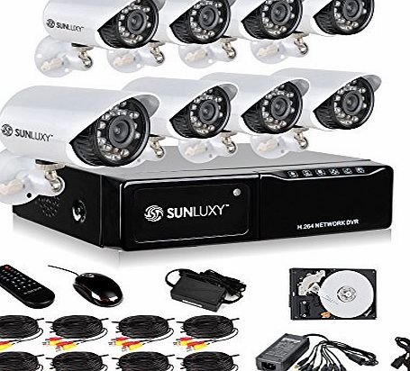 SUNLUXY Home CCTV System 8 Channel H.264 Video Surveillance DVR Recorder 8pcs Waterproof Outdoor 600TVL IR Security Camera with 500GB HDD