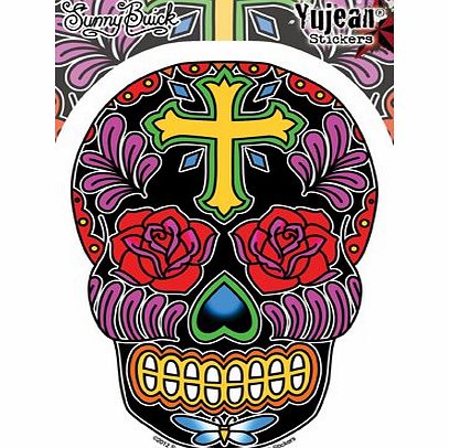 Sunny Buick - Rose Cross Sugar Skull - 3.75`` x 5.25`` - Weather Resistant, Long Lasting for Any Surface