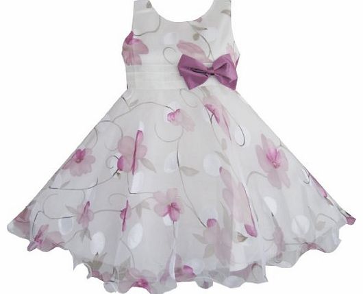AJ52 Girls Dress Purple Flower Bow Tie Wedding Party Children Clothes Size 4-5