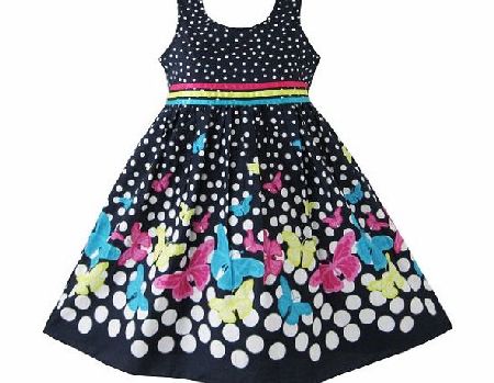 Sunny Fashion BQ64 Girls Dress Navy Blue Butterfly Patry Princess Child Clothes Size 9-10