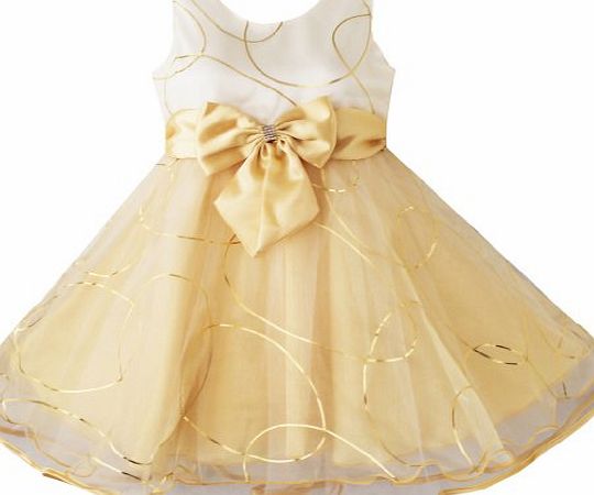 Sunny Fashion Cb13 Girls Dress Champagne Multi-Layers Wedding Pageant Kids Clothes Size 6 Gold